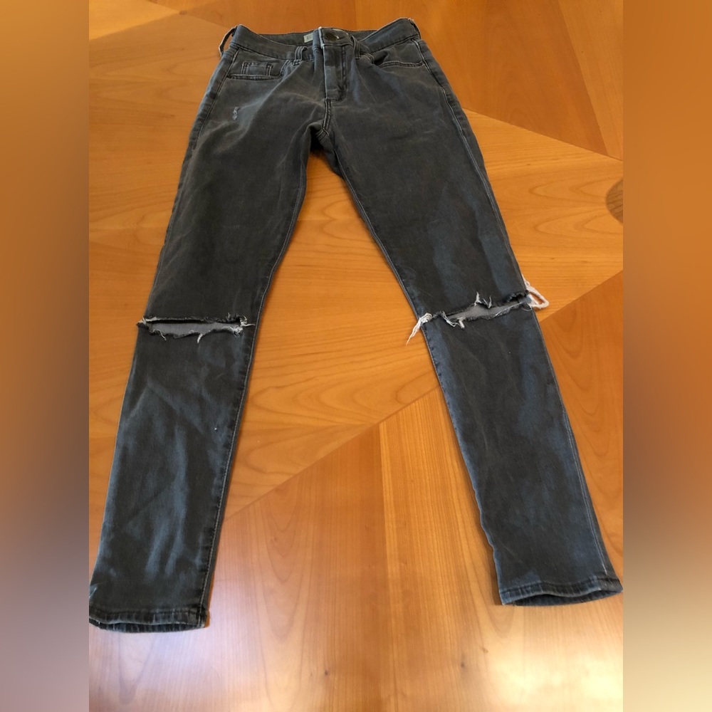 Top Shop petite ripped gray jeans